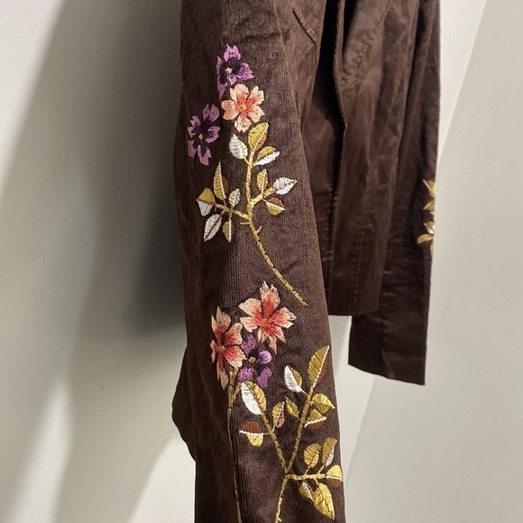 BLAZER Jacket Women's Sz 4 Evelyn Embroidered Brown Fine Wale Corduroy Boho - Picture 4 of 6